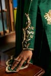 Buy_Saangi_Emerald Green Satin Embroidery, Sequins, Beads, Zari Golden Meadow Kurta Set _Online_at_Aza_Fashions