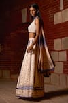 Shop_Saangi_Ivory Viscose, Satin, Organza Embroidery, Beads Indigo Whisper Kali Lehenga Set _Online_at_Aza_Fashions