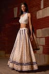 Buy_Saangi_Ivory Viscose, Satin, Organza Embroidery, Beads Indigo Whisper Kali Lehenga Set 