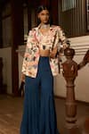 Buy_Saangi_Cream Viscose, Crepe, Georgette Dior Charm Handcrafted Jacket Sharara Set _at_Aza_Fashions