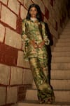Buy_Saangi_Green Bemberg, Satin Whispers Of The Wild Jungle Print Pant Co-ord Set _at_Aza_Fashions