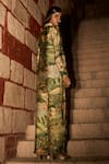 Saangi_Green Bemberg, Satin Whispers Of The Wild Jungle Print Pant Co-ord Set _Online_at_Aza_Fashions