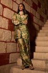 Shop_Saangi_Green Bemberg, Satin Whispers Of The Wild Jungle Print Pant Co-ord Set 