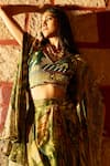 Buy_Saangi_Green Chinon, Silk Beads, Stones Enchanted Canopy Jungle Print Cowl Skirt Set 