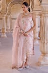Shop_Bannhi By Priyanka Rathore_Pink Tissue, Georgette Lace, Embroidery, Floral Printed Kurta Set With Dupatta _Online_at_Aza_Fashions