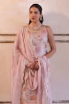 Bannhi By Priyanka Rathore_Pink Tissue, Georgette Lace, Embroidery, Floral Printed Kurta Set With Dupatta _at_Aza_Fashions