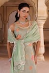 Bannhi By Priyanka Rathore_Green Tissue, Georgette Lace, Floral Printed Kurta Set With Embroidered Dupatta _Online_at_Aza_Fashions