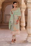 Shop_Bannhi By Priyanka Rathore_Green Tissue, Georgette Lace, Floral Printed Kurta Set With Embroidered Dupatta _Online_at_Aza_Fashions