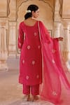 Shop_Bannhi By Priyanka Rathore_Pink Silk, Organza Embroidery, Zari Round Hand Motif Kurta Pant And Dupatta Set _at_Aza_Fashions