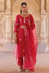Buy_Bannhi By Priyanka Rathore_Pink Silk, Organza Embroidery, Zari Round Hand Motif Kurta Pant And Dupatta Set _at_Aza_Fashions