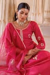 Shop_Bannhi By Priyanka Rathore_Pink Silk, Organza Embroidery, Zari Round Hand Motif Kurta Pant And Dupatta Set _Online_at_Aza_Fashions