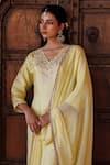 Shop_Bannhi By Priyanka Rathore_Yellow Silk, Chiffon Embroidery, Lace V-neck Hand Kurta Pant And Dupatta Set _Online_at_Aza_Fashions