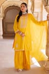 Bannhi By Priyanka Rathore_Yellow Silk, Chiffon Beads, Lace, Hand Embroidered Kurta Sharara And Dupatta Set _Online_at_Aza_Fashions