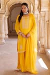 Buy_Bannhi By Priyanka Rathore_Yellow Silk, Chiffon Beads, Lace, Hand Embroidered Kurta Sharara And Dupatta Set _Online_at_Aza_Fashions