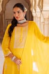 Shop_Bannhi By Priyanka Rathore_Yellow Silk, Chiffon Beads, Lace, Hand Embroidered Kurta Sharara And Dupatta Set _Online_at_Aza_Fashions