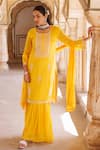 Buy_Bannhi By Priyanka Rathore_Yellow Silk, Chiffon Beads, Lace, Hand Embroidered Kurta Sharara And Dupatta Set _at_Aza_Fashions