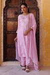 Buy_Bannhi By Priyanka Rathore_Pink Silk, Chiffon Beads, Embroidery, Gota Hand Cutdana And Beadwork Kurta Set _Online_at_Aza_Fashions