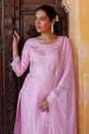 Shop_Bannhi By Priyanka Rathore_Pink Silk, Chiffon Beads, Embroidery, Gota Hand Cutdana And Beadwork Kurta Set _Online_at_Aza_Fashions