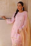 Shop_Bannhi By Priyanka Rathore_Pink Silk, Organza Gota Patti, Kurta And Dhoti Set With Dual-tone Dupatta _Online_at_Aza_Fashions