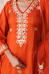 Buy_Bannhi By Priyanka Rathore_Rust Silk, Organza Gota Patti, Embroidery V-neck Kurta Pant And Dupatta Set _Online_at_Aza_Fashions