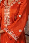Shop_Bannhi By Priyanka Rathore_Rust Silk, Organza Gota Patti, Embroidery V-neck Kurta Pant And Dupatta Set _Online_at_Aza_Fashions