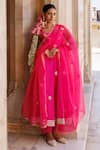Buy_Bannhi By Priyanka Rathore_Fuchsia Taffeta, Organza Gota Patti, Zari Sweetheart Floral Motif Anarkali Set _at_Aza_Fashions