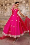 Shop_Bannhi By Priyanka Rathore_Fuchsia Taffeta, Organza Gota Patti, Zari Sweetheart Floral Motif Anarkali Set _Online_at_Aza_Fashions