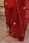 Bannhi By Priyanka Rathore_Maroon Silk, Organza Gota Patti, Mirrors, Sequins Kurta Dhoti Pant And Dupatta Set _Online_at_Aza_Fashions
