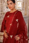 Buy_Bannhi By Priyanka Rathore_Maroon Silk, Organza Gota Patti, Mirrors, Sequins Kurta Dhoti Pant And Dupatta Set _Online_at_Aza_Fashions