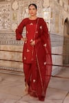 Buy_Bannhi By Priyanka Rathore_Maroon Silk, Organza Gota Patti, Mirrors, Sequins Kurta Dhoti Pant And Dupatta Set _at_Aza_Fashions