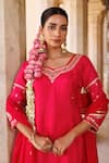 Shop_Bannhi By Priyanka Rathore_Magenta Silk, Georgette Embroidery, Mirrors, Hand Kurta Sharara And Work Dupatta _Online_at_Aza_Fashions