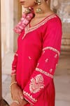 Bannhi By Priyanka Rathore_Magenta Silk, Georgette Embroidery, Mirrors, Hand Kurta Sharara And Work Dupatta _at_Aza_Fashions