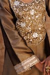 Shop_Bannhi By Priyanka Rathore_Brown Tissue Embroidery, Mirrors Round Neck Mettalic Hand Kaftan _Online_at_Aza_Fashions