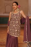 Buy_Bannhi By Priyanka Rathore_Purple Crepe, Georgette Embroidery, Lace Round Neck Kurta And Sharara Set _Online_at_Aza_Fashions