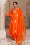 Buy_Bannhi By Priyanka Rathore_Orange Cotton, Silk, Organza Gota Patti, Anarkali Kurta Pant And Dupatta Set _at_Aza_Fashions