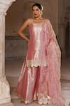 Buy_Bannhi By Priyanka Rathore_Pink Tissue, , Organza Embroidery, Embellished Kurta Sharara Set _at_Aza_Fashions