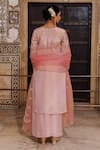 Shop_Bannhi By Priyanka Rathore_Pink Georgette, Organza Embroidery, Metallic Aari Kurta Palazzo And Dupatta Set _at_Aza_Fashions