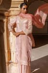Buy_Bannhi By Priyanka Rathore_Pink Georgette, Organza Embroidery, Metallic Aari Kurta Palazzo And Dupatta Set _Online_at_Aza_Fashions