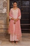 Buy_Bannhi By Priyanka Rathore_Pink Georgette, Organza Embroidery, Metallic Aari Kurta Palazzo And Dupatta Set _at_Aza_Fashions