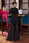 Shop_Seema Thukral_Black Organza, Satin, Silk Beads, Alana Embellished Peplum Top With Flared Pant _at_Aza_Fashions