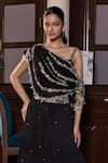 Buy_Seema Thukral_Black Chiffon, Georgette, Satin Sonam Embellished Asymmetric Blouse With Skirt _Online_at_Aza_Fashions
