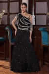 Buy_Seema Thukral_Black Chiffon, Georgette, Satin Sonam Embellished Asymmetric Blouse With Skirt _at_Aza_Fashions