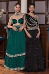 Buy_Seema Thukral_Black Chiffon, Georgette, Satin Sonam Embellished Asymmetric Blouse With Skirt 