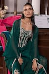 Seema Thukral_Emerald Green Chiffon, Organza, Satin Sequins, Bhawna Embellished Cape Pant Set _Online_at_Aza_Fashions
