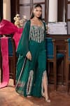 Shop_Seema Thukral_Emerald Green Chiffon, Organza, Satin Sequins, Bhawna Embellished Cape Pant Set _Online_at_Aza_Fashions