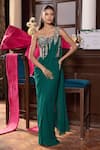 Buy_Seema Thukral_Emerald Green Georgette, Bhumika Embellished Corset With Pre-stitched Saree _at_Aza_Fashions