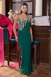 Seema Thukral_Emerald Green Georgette, Bhumika Embellished Corset With Pre-stitched Saree _Online_at_Aza_Fashions