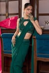 Seema Thukral_Emerald Green Georgette, Satin Sakshi Embellished Blouse With Pre-stitched Saree _Online_at_Aza_Fashions