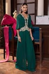 Seema Thukral_Emerald Green Georgette, Satin Embroidery, Sunaina Embellished Pleated Jumpsuit _Online_at_Aza_Fashions