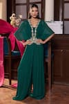 Buy_Seema Thukral_Emerald Green Georgette, Satin Embroidery, Sunaina Embellished Pleated Jumpsuit _at_Aza_Fashions
